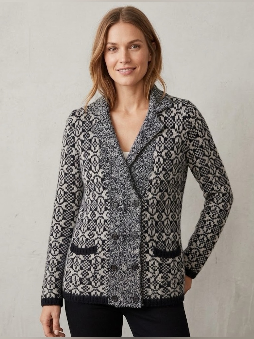 Banana Republic Double-Breasted Wool-Alpaca Fair-Isle Cardigan Women’s Medium